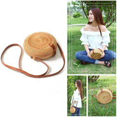 INS Ladies Hand-woven Bag Round Rattan Bohemia Beach Messenger Bag