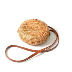 INS Ladies Hand-Woven Bag Round Rattan Retro Literary Bohemia Beach Messenger Ba