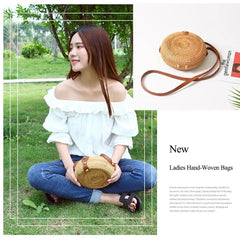 INS Ladies Hand-woven Bag Round Rattan Bohemia Beach Messenger Bag