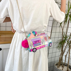 Ice Cream Car Messenger Bag Funny Personality Dazzling Laser Shoulder Bag