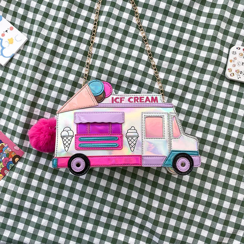 Ice Cream Car Messenger Bag Funny Personality Dazzling Laser Shoulder Bag
