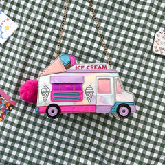 Ice Cream Car Messenger Bag Funny Personality Dazzling Laser Shoulder Bag