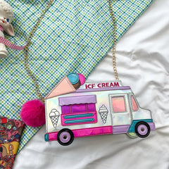 Ice Cream Car Messenger Bag Funny Personality Dazzling Laser Shoulder Bag