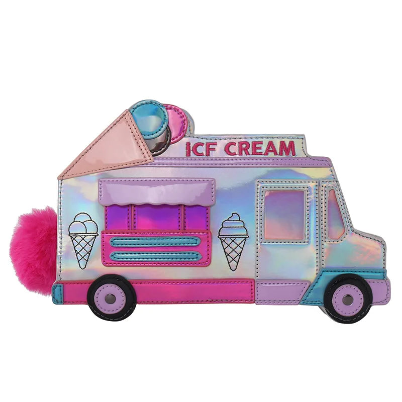 Ice Cream Car Messenger Bag Funny Personality Dazzling Laser Shoulder Bag