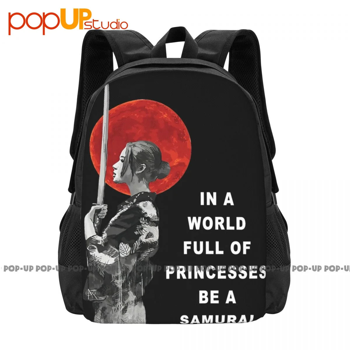 Samurai Japanese Girl Blood Moon Backpack Large Capacity Vintage
