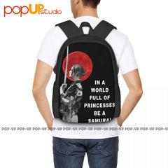 Samurai Japanese Girl Blood Moon Backpack Large Capacity Vintage