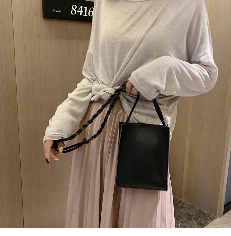 Small Phone Bag Casual Women Messenger Bags Girls Weave Strap Shoulder Bags Leat