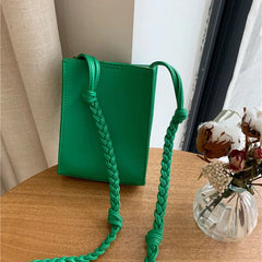 Small Phone Bag Casual Women Messenger Bags Girls Weave Strap Shoulder Bags Leat