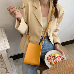 Small Phone Bag Casual Women Messenger Bags Girls Weave Strap Shoulder Bags Leat