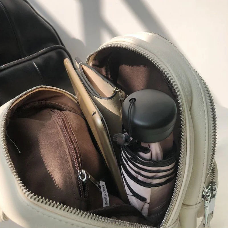 Ins PU Leather Backpacks Women Personality All-match Backpack