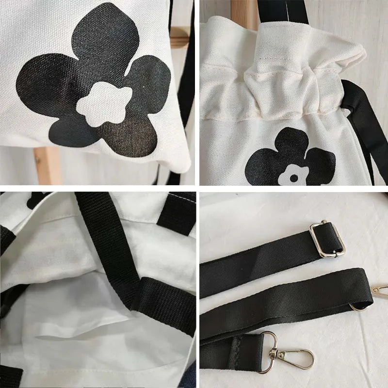 Floral Canvas Shoulder Bag Large Capacity Totes Cross Body Shopping