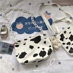 Harajuku Cow Print Bag Canvas Women Chain Messenger Bags