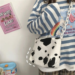 Harajuku Cow Print Bag Canvas Women Chain Messenger Bags