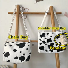 Harajuku Cow Print Bag Canvas Women Chain Messenger Bags