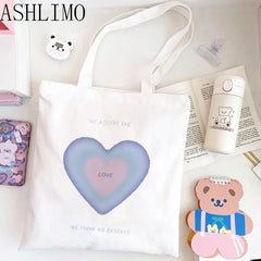 Ins Heart Korea Ulzzang Women Canvas Tote Bag Harajuku Shopper Shoulder Bag