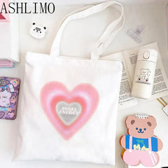 Ins Heart Korea Ulzzang Women Canvas Tote Bag Harajuku Shopper Shoulder Bag