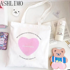 Ins Heart Korea Ulzzang Women Canvas Tote Bag Harajuku Shopper Shoulder Bag