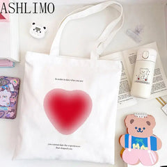 Ins Heart Korea Ulzzang Women Canvas Tote Bag Harajuku Shopper Shoulder Bag