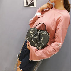 Floral Embroidery Heart Handbag Purse Shoulder Bag Chain Messenger Clutch