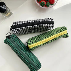 Houndstooth Cosmetic Bag Zipper Small Storage Girls Pencil Case Makeup Bags