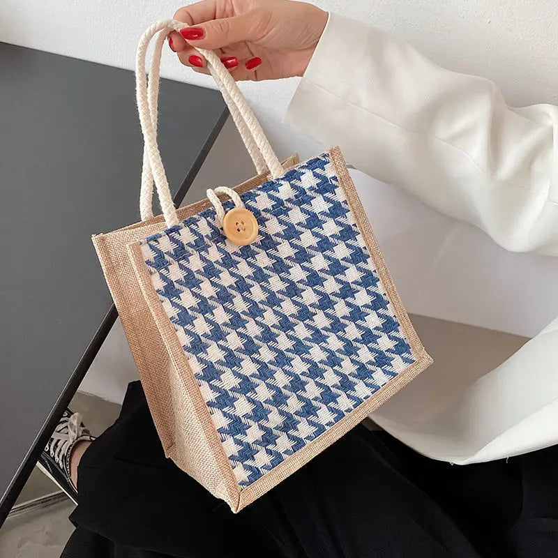 Ins Lunch Bags for Women Houndstooth Small Lunch Bag Food Storage Tote Bag
