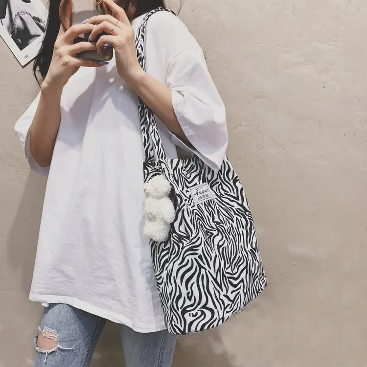 Leopard Print Canvas Shoulder Bag for Girls