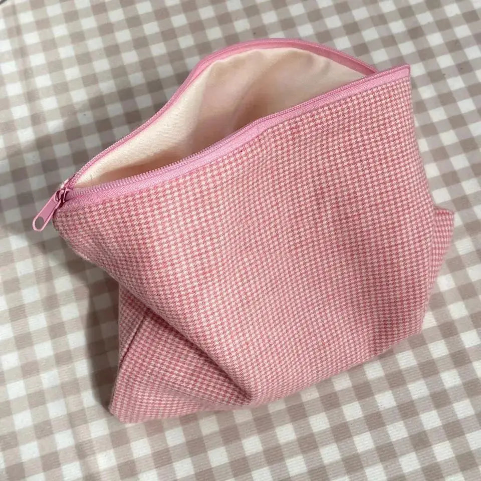 Sweet Plaid Cosmetic Bags Women Zipper Canvas Case Makeup Storage Pouch
