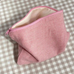 Sweet Plaid Cosmetic Bags Women Zipper Canvas Case Makeup Storage Pouch
