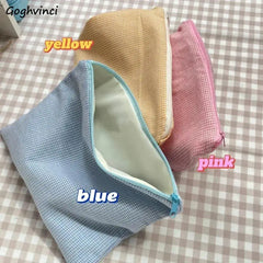 Sweet Plaid Cosmetic Bags Women Zipper Canvas Case Makeup Storage Pouch