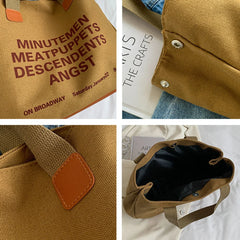 Women's Canvas Handbag with Vintage Buckle and Large Capacity Strap