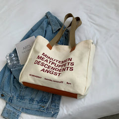 Women's Canvas Handbag with Vintage Buckle and Large Capacity Strap