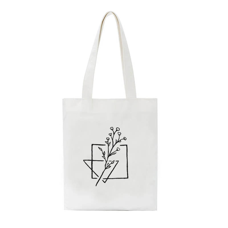 Y2K Plant Print Canvas Bag Large-Capacity Shopper Shoulder Bag