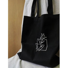 Y2K Plant Print Canvas Bag Large-Capacity Shopper Shoulder Bag