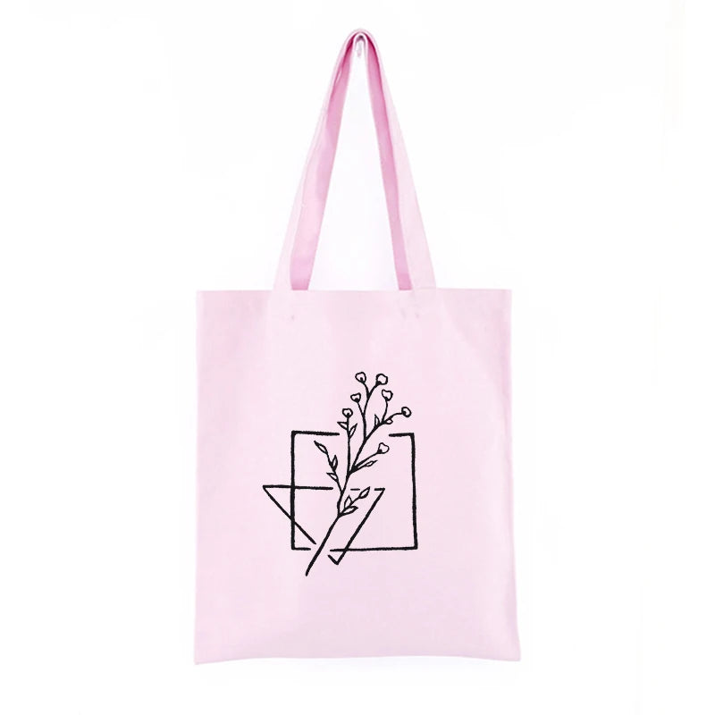 Y2K Plant Print Canvas Bag Large-Capacity Shopper Shoulder Bag