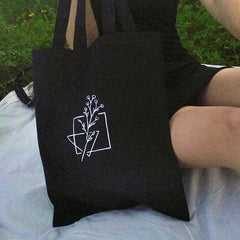 Y2K Plant Print Canvas Bag Large-Capacity Shopper Shoulder Bag