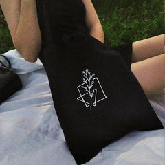 Y2K Plant Print Canvas Bag Large-Capacity Shopper Shoulder Bag