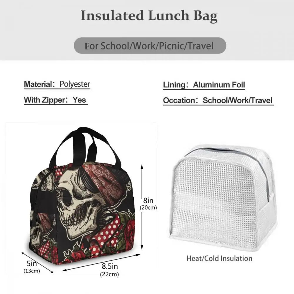 Insulated Lunch Bag Thermal Woman Skull Tote Bags Cooler Picnic Food Lunch Box B