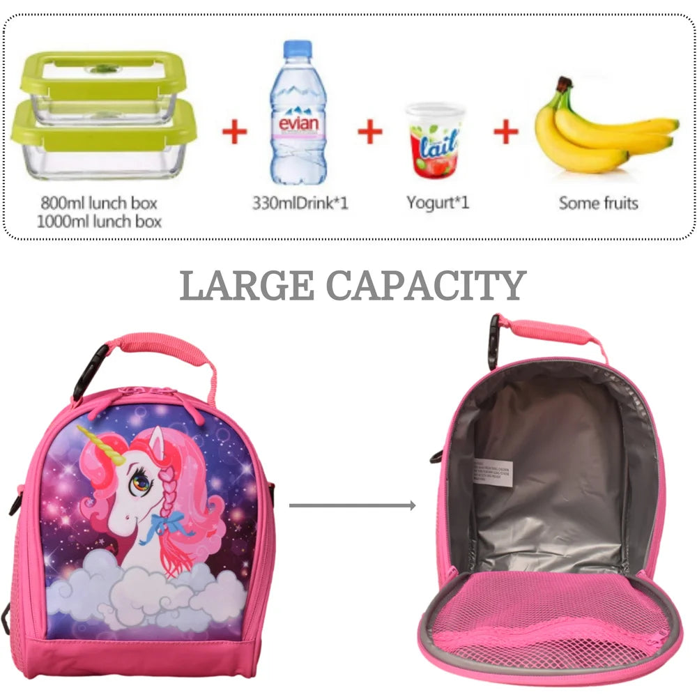 Girls Insulated Lunch Bag Thermal Reusable Tote Daycare Cooler School Snacks