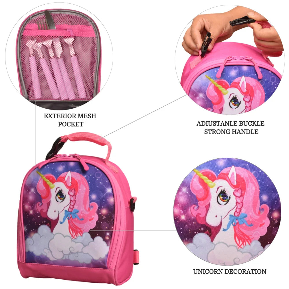Girls Insulated Lunch Bag Thermal Reusable Tote Daycare Cooler School Snacks