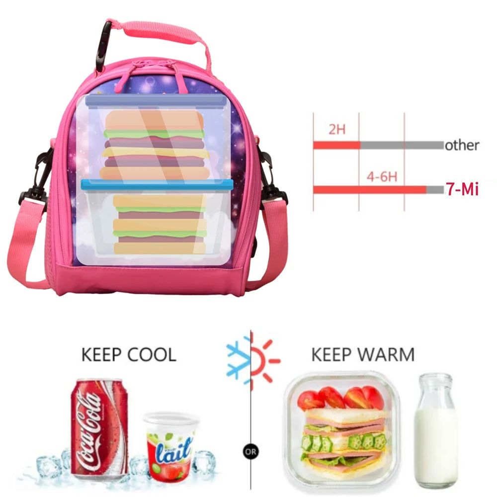 Girls Insulated Lunch Bag Thermal Reusable Tote Daycare Cooler School Snacks