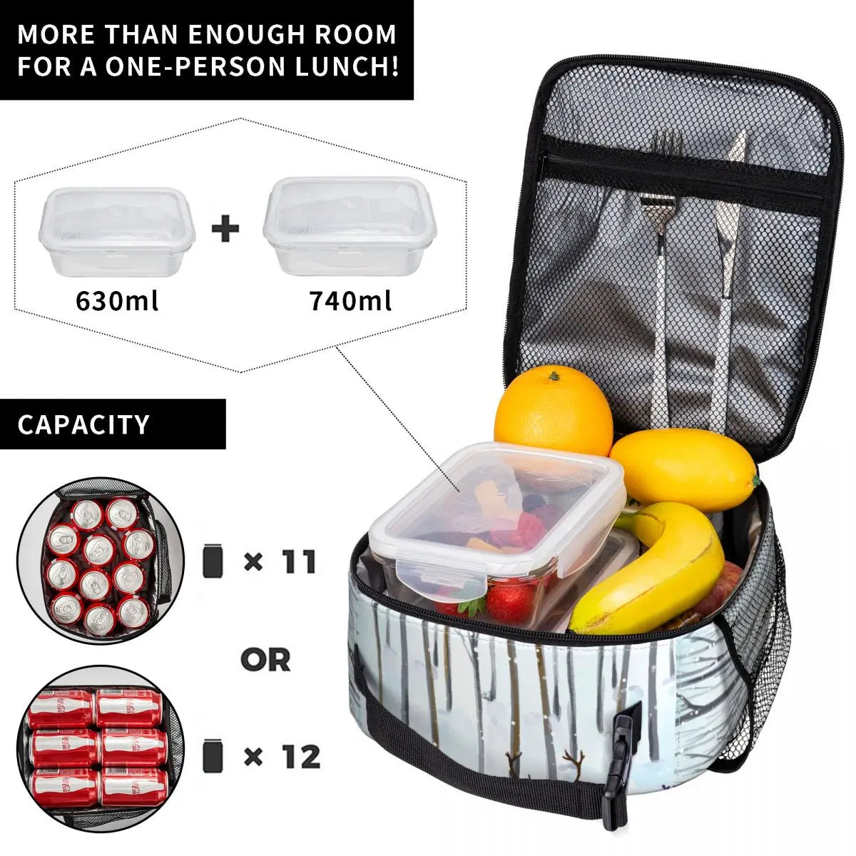 Insulated Lunch Box Deer Forest Cooler Bag Leak-proof Lunch Tote Wine Bag
