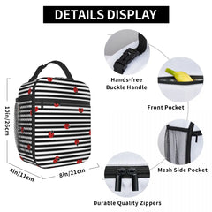 Red Ladybugs On Stripes Lunch Tote Cooler Bag