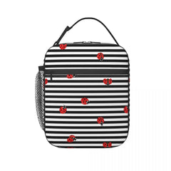 Red Ladybugs On Stripes Lunch Tote Cooler Bag