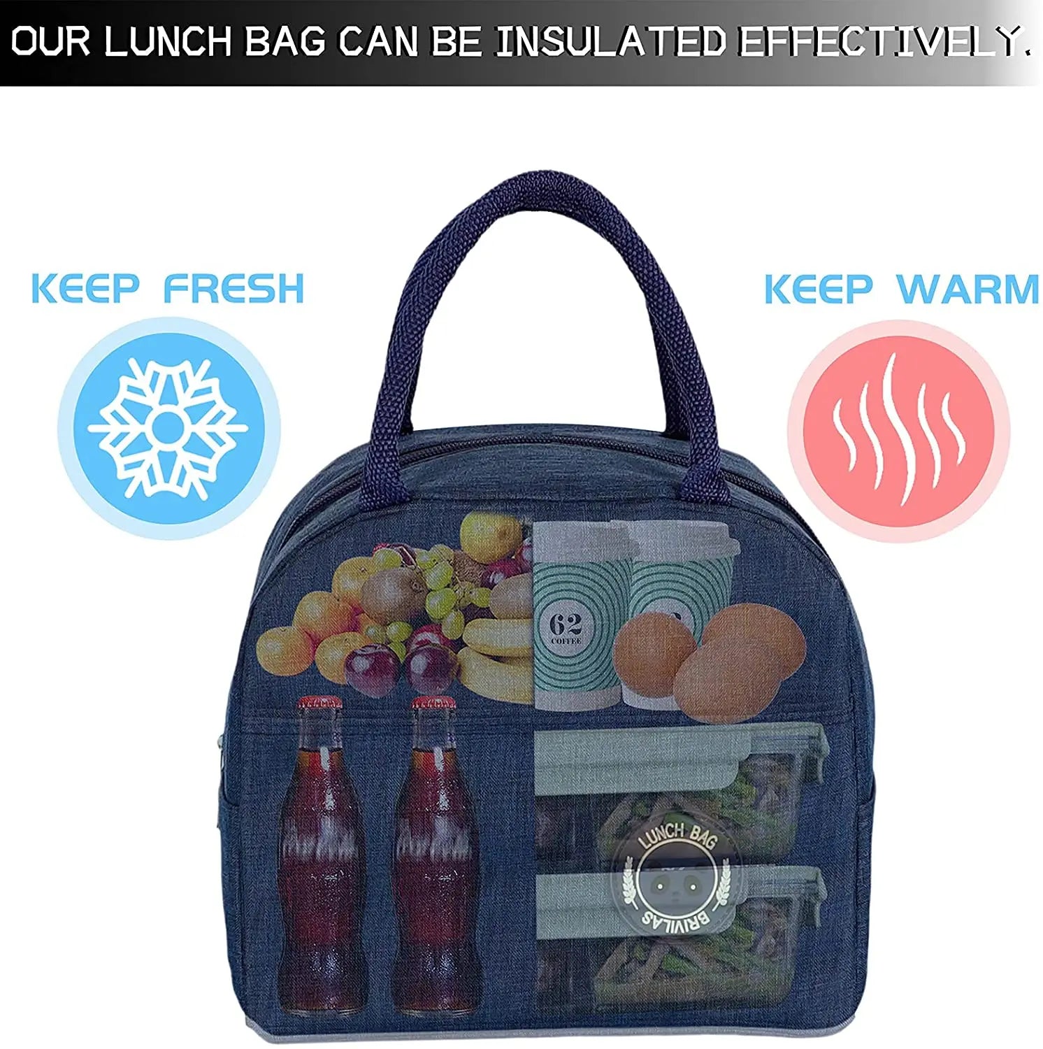 Insulated Thermal Cooler Bag Lunch Foods Storage Chilled Zip Picnic Tote Handbag