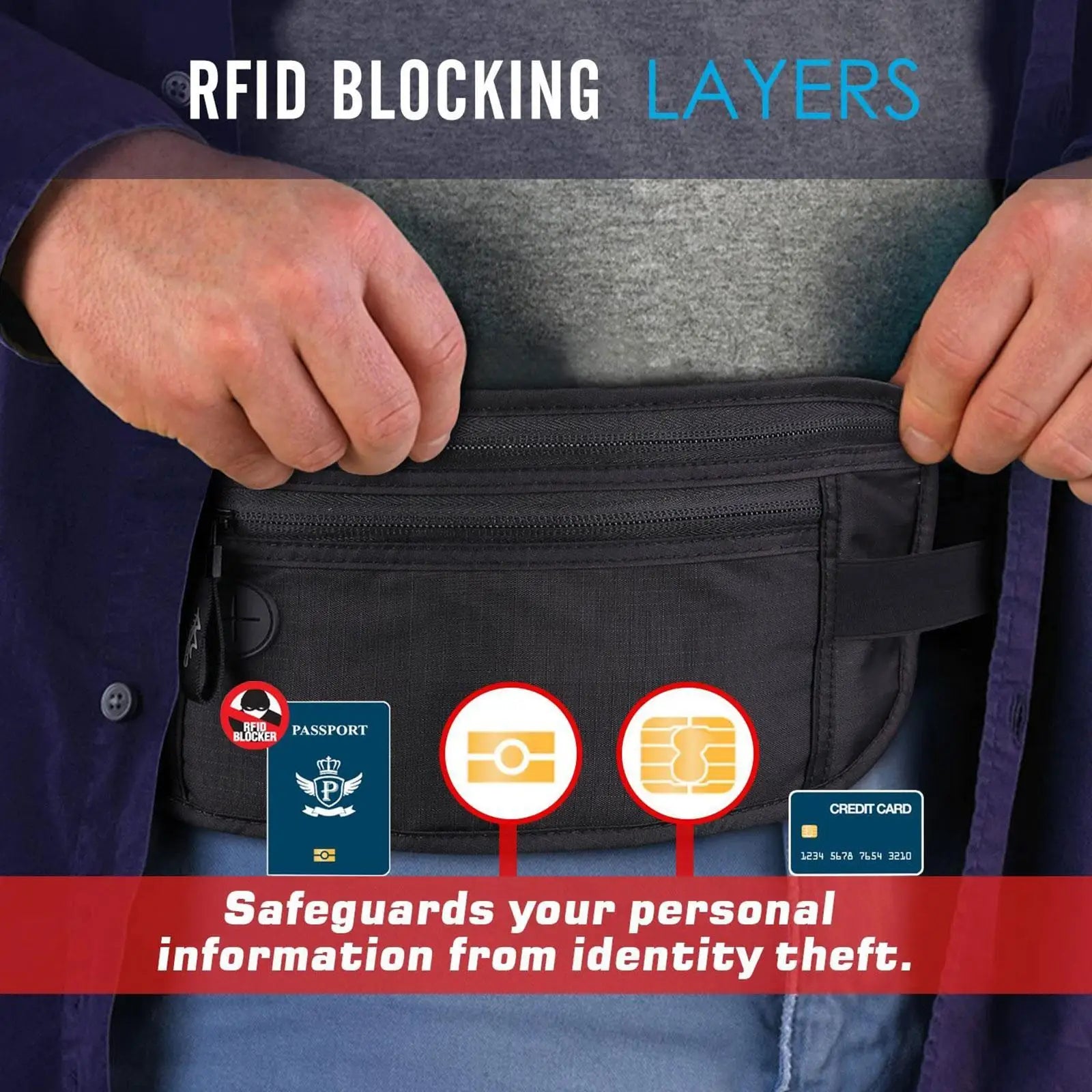 Travel Money Belt Bag Passport Waist Pouch