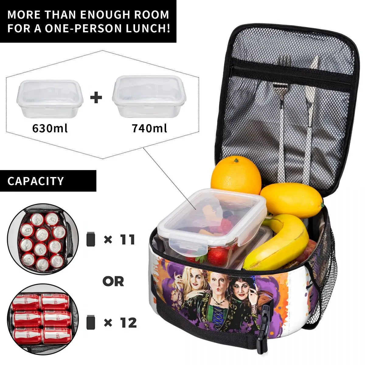 Hocus Pocus Insulated Lunch Bag Halloween Portable Thermal Cooler Women Kids