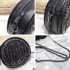 Punk Rivet PU Leather Crossbody Bags Round Chain Purse