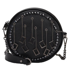 Punk Rivet PU Leather Crossbody Bags Round Chain Purse