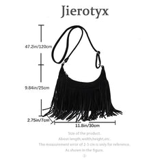 Vintage Tassel Fringe Trim Crossbody Bag Women Shoulder Messenger Purse