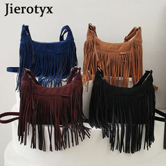 Vintage Tassel Fringe Trim Crossbody Bag Women Shoulder Messenger Purse